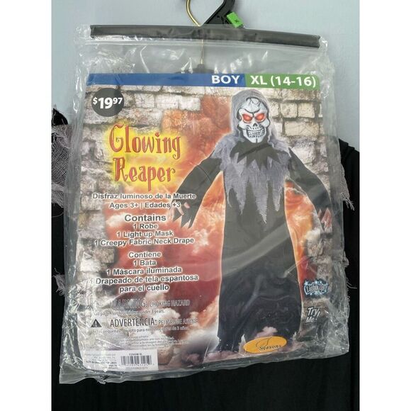 Halloween glowing reaper boys Halloween costume light up mask size XL - Picture 1 of 4